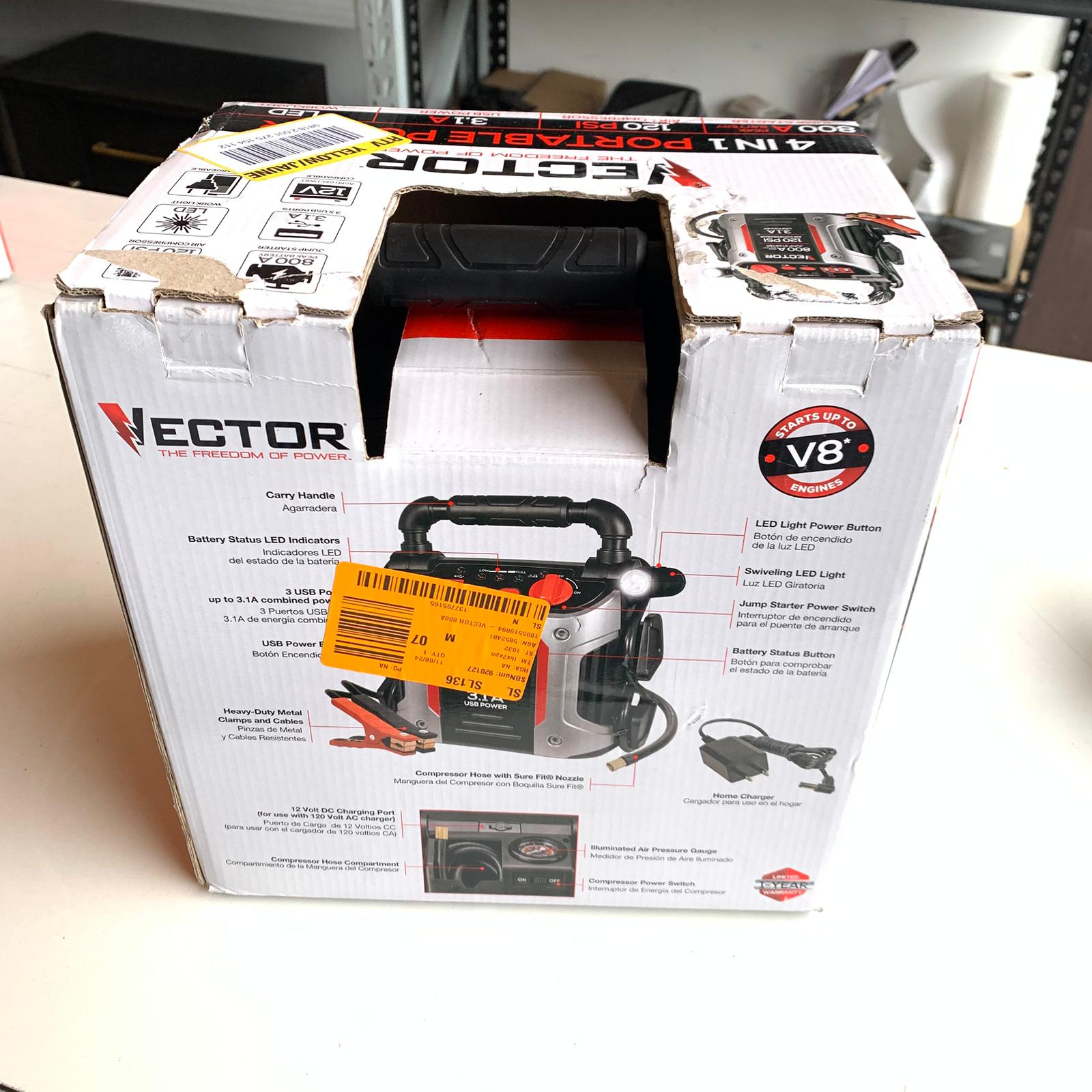 800 Peak Amp Automotive Jump Starter, Portable Power - Triple 15W USB Ports, 120 PSI Air Compressor (J7CV) 800 Peak Amp Automotive Jump Starter, Portable Power - Triple 15W USB Ports, 120 PSI Air Compressor (J7CV)